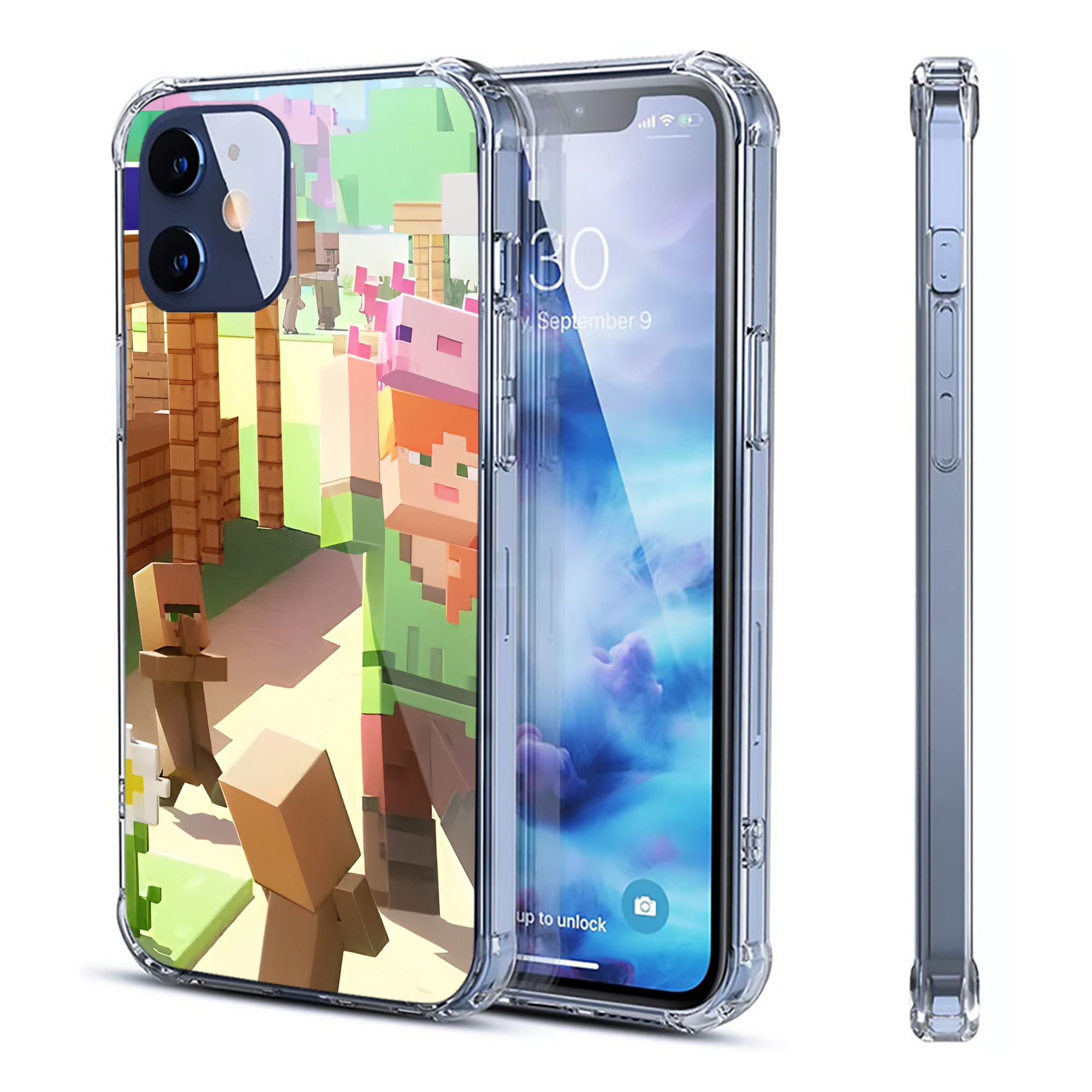 （画像用） マインクラフト ブロックの世界 Minecraft MC Block world 【iPhone 12シリーズ対応】透明スマホケース（クリアソフトケース）